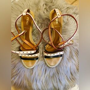 Fendi Women's Polka Dot Strappy Sandals - Black, White, and Tan